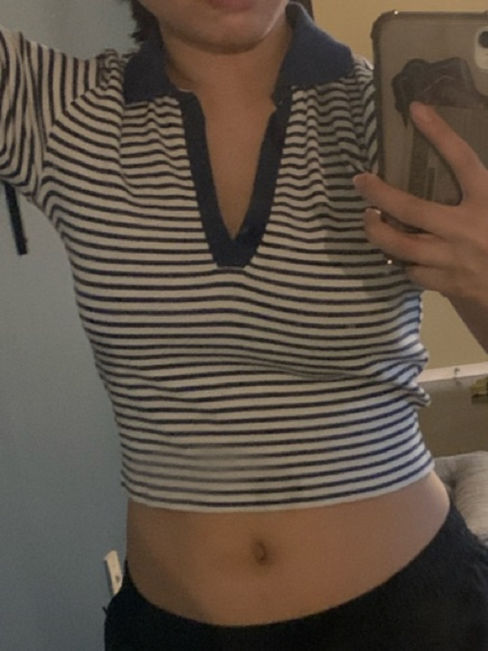 Zara Striped V-Neck Crop Top in Navy and White